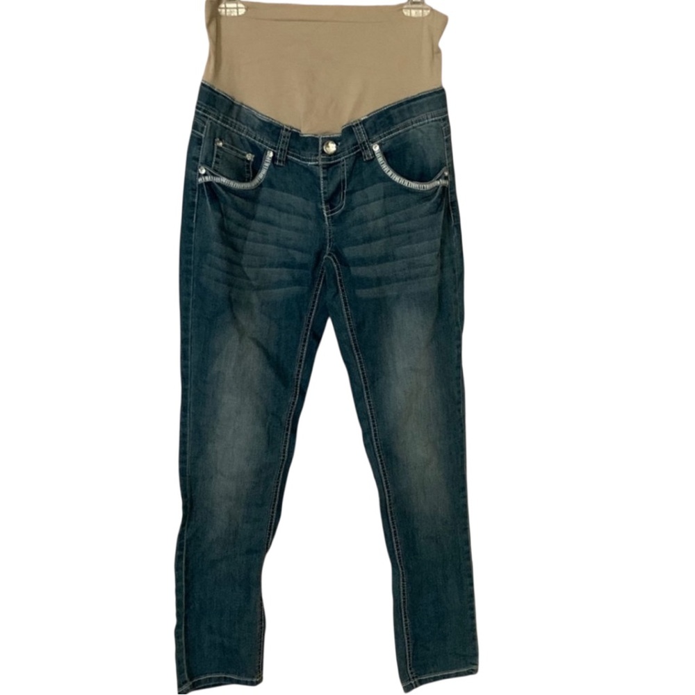 Maternity Full Panel Skinny Jeggings Embellished Flap Pocket Stretch Jeans Small - Picture 5 of 6